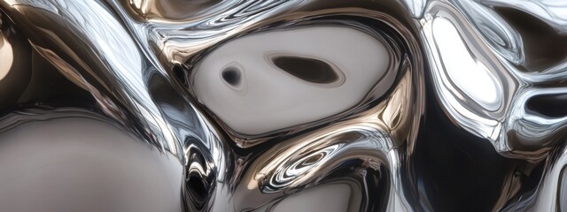 Poster - Polished Chrome Reflection, smooth surface glistening with light, intricate details showcasing a sleek metallic finish.