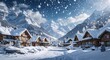 © sevenSkies - Snowy Mountain Village with Snowflakes Gently Falling