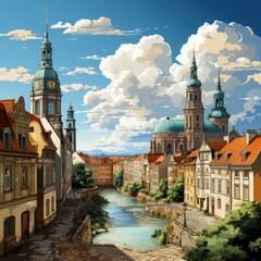 Wall Mural - Modern Urban Landscape with Colorful Buildings in Poznan