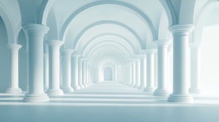 Poster - Infinite white arched hallway with columns.