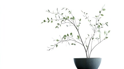 Wall Mural - Green Plant in a Gray Pot on White Background