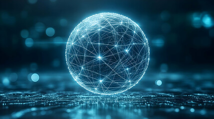 Poster - Glowing Blue Digital Sphere Abstract Technology Background