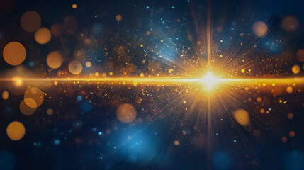 Poster - Bright glow with sparkling light particles and colorful bokeh background for creative design and visual effects, abstract illustration of light rays
