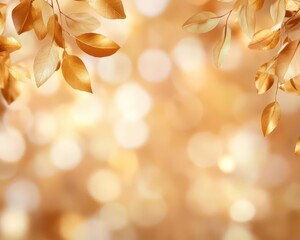Poster - Warm autumn glow with abstract golden leaves, scattered earthy tones, soft bokeh light effects