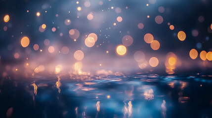 Poster - Ethereal Glowing Bokeh Over Calm Waters with Soft Reflections, Creating a Dreamy and Mystical Atmosphere for Background or Design Use