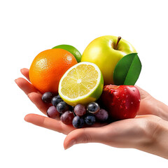 Wall Mural - Woman holding fruits on an isolated white background. healthy eating idea and concept