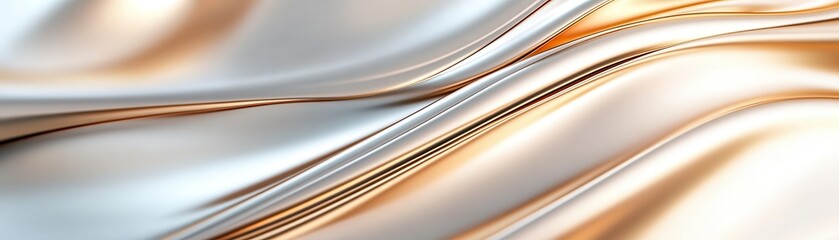 Poster - Curved, flowing metallic ribbons reflecting soft light, futuristic and elegant abstract design, creating a modern luxury aesthetic.