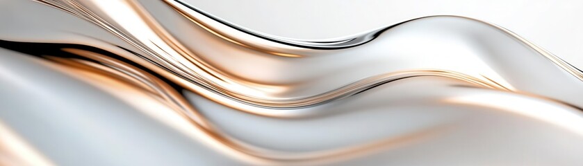Poster - Curved, flowing metallic ribbons reflecting soft light, futuristic and elegant abstract design, modern luxury concept.