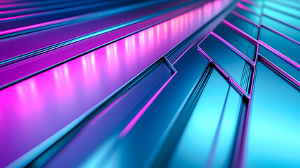 Poster - Abstract lines with gradient neon colors featuring blue and pink shades illuminated by glowing lights in a dynamic futuristic style