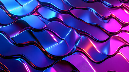 Poster - Abstract vibrant waves in blue and pink shades reflecting light for modern design backgrounds and creative projects, ideal for technology and art themes