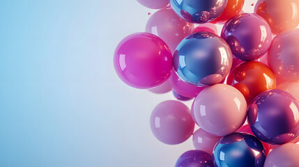 Poster - Colorful Glossy Spheres in Various Shades Mixing Together on a Soft Gradient Background Illuminated with Cheerful Light Reflections and Shadows