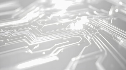 Poster - Abstract futuristic circuit board design with glowing lines and technological patterns on a sleek white background