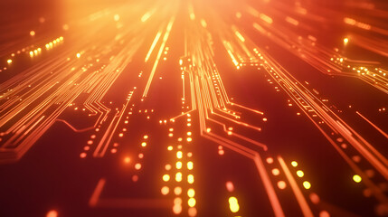 Poster - abstract digital background with orange glowing circuit lines radiating outward, creating a sense of