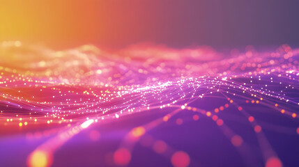 Poster - Vibrant Abstract Background with Flowing Lines and Glowing Particles in Shades of Pink, Purple, and Orange for Creative Projects and Digital Art
