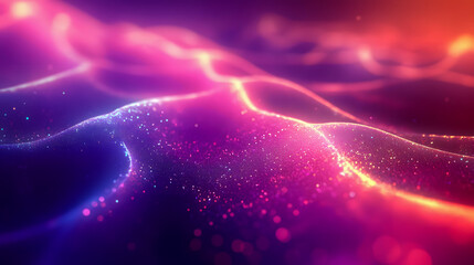 Aufkleber - Vibrant Waves of Light in Purple and Orange with Sparkling Particles Creating a Stunning Abstract Background for Digital and Creative Projects