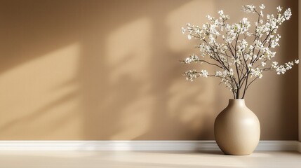 Wall Mural - Elegant Soft Gold Wallpaper with Minimalist Floral Arrangement