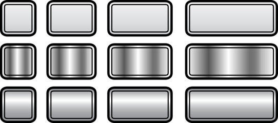 Aufkleber - Buttons silver gray, square and rectangular shapes collection, interesting navigation panel for website with shiny metallic buttons.