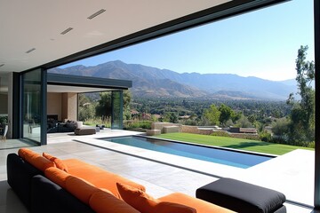 Aufkleber - Modern House with Large Glass Windows and Outdoor Living Space