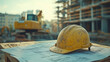© sdmin_d - Blueprint and a helmet on a construction site, morning, warm light create the atmosphere of the beginning of work.