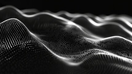 Poster - Futuristic abstract 3d rendering featuring digital dots and lines in a complex geometric connection structure, showcasing intricate data threads and artificial intelligence visualization for high-tech