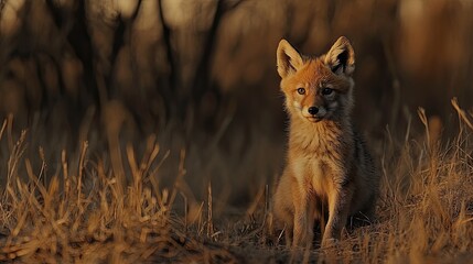 Wall Mural - coyote pup sunset grassland wildlife nature.