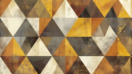 Poster - a sophisticated geometric design with a repeating pattern of diamonds and triangles in shades of gol