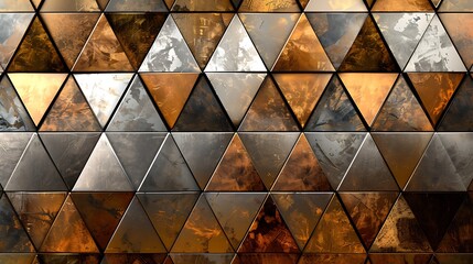 Poster - a sophisticated geometric design with a repeating pattern of diamonds and triangles in shades of gol