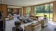 © amorn_m - Elegant Modern Living Room with Scenic Garden View and Sophisticated Decor