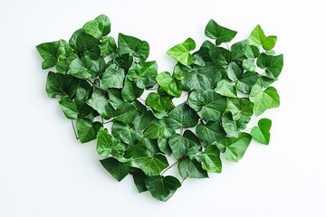 Wall Mural - white background with lots of green leaves arranged in the shape of a heart. 