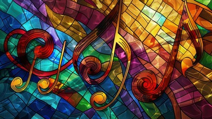 Aufkleber - colorful stained glass background with treble clef and music notes