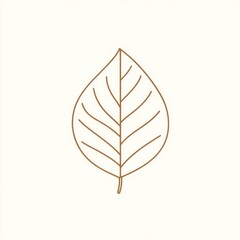 Wall Mural - Simple Line Drawing of a Single Brown Leaf