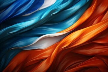 Aufkleber - Smooth elegant satin or silk fabric flowing and waving with orange blue and white colors