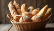 © PTD - beautiful bread basket filled with various types of fresh bread rolls and baguettes, perfect for any meal or gathering
