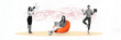 © deagreez - Composite art 3d panoramic collage of three business girls guy colleagues sit beanbag dictator scream megaphone hold laptop freelance