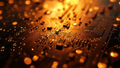 Poster - Close-up of illuminated circuit board with glowing components.