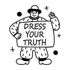 Canvas Print - A glyph sticker of a person holding a sign that says dress your truth 