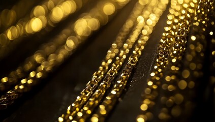 Poster - Gleaming gold chains on dark background with bokeh lights.