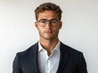© Vadym - Confident man wearing business suit, glasses. Pro person looks directly at camera. Modern executive portrait. Man ready for work important meeting. Business photo. Successful career. Man in formal