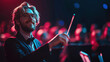 © iProDesign - modern conductor passionately directing virtual orchestra, smiling joyfully
