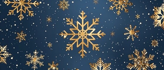 Aufkleber - Golden snowflakes are shown in close-up on a blue background that is studio-clean, with enough of room for writing or a backdrop, Generative AI.