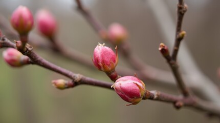 Wall Mural - apple tree buds on branches