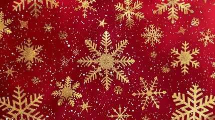 Aufkleber - Golden snowflakes are shown in close-up on a crimson background that is studio-clean, with enough of room for writing or a backdrop, Generative AI.