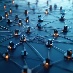 Poster - Network connections illuminated on a futuristic technology background displaying data interaction and processing in a digital environment