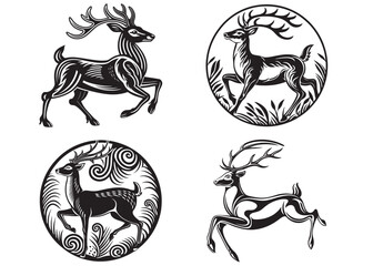 Wall Mural - silhouette running deer logo vector design, jumping deer logo silhouette vector, set of running deer