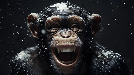 Chimpanzee in Winter Wonderland: A Joyful Portrait