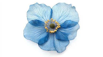 Wall Mural - Blue Flower on White Isolated Background, Vibrant Floral Design, Detailed Close-Up of a Beautiful Blue Blossom, Ideal for Nature, Spring, and Artistic Themes, Elegant and Clean Aesthetic for Visual 