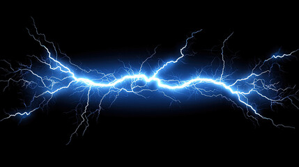 Blue Thunderbolt Light and Electric Energy Discharge on Black Background, Dynamic Lightning Strike, High-Energy Electric Effect, Powerful Natural Phenomenon, Abstract Dark Theme for Bold Designs