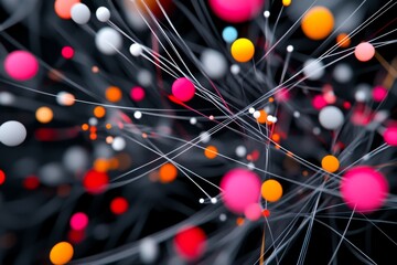 Poster - Colorful Abstract Network of Lines and Circles in a Dynamic Digital Space