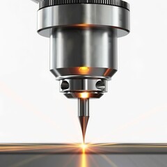 Poster - Laser engraving machine cutting metal sheet with high precision, generating bright sparks and demonstrating advanced manufacturing technology