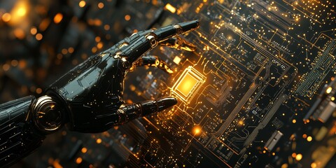 Poster - Robotic hand interacting with glowing circuit board. (6)
